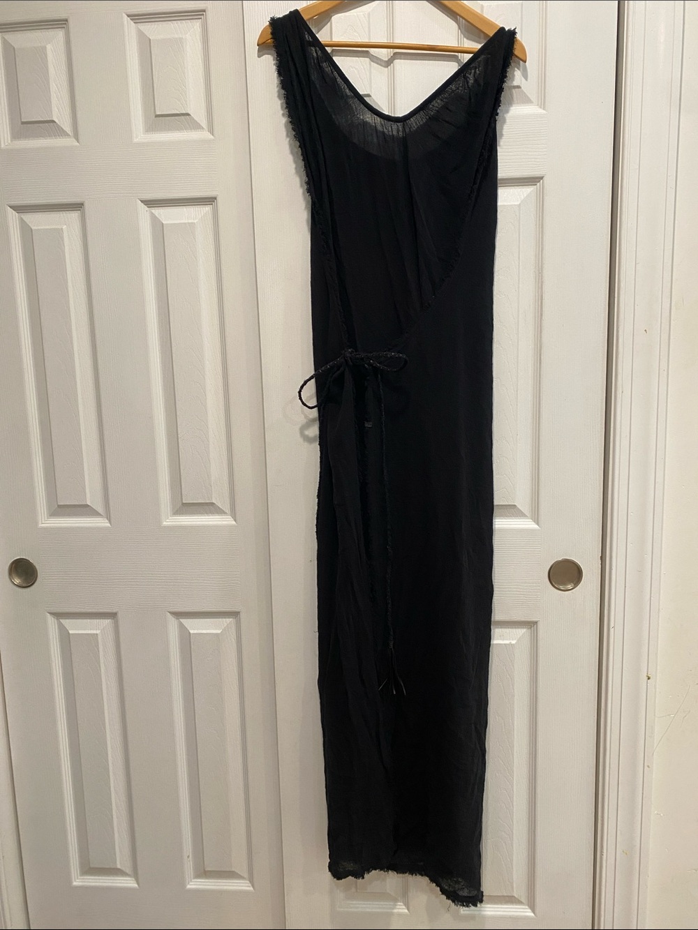 Carvana Black Beach Cover up Sleeveless Maxi Dress with Self-Tie Waist